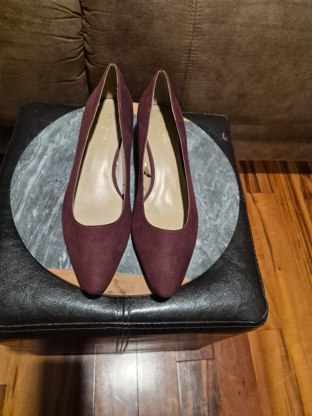 Ann Taylor Factory Women's Burgundy Textile Pointed Toe Block Heel Pumps 8